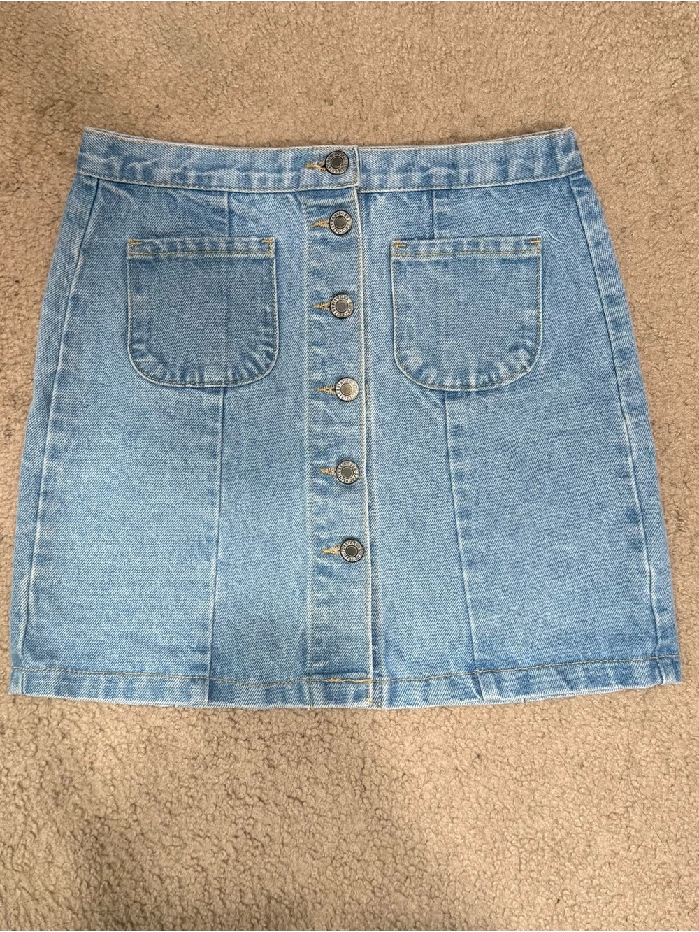 Classic Light Blue Denim Button-Front Skirt